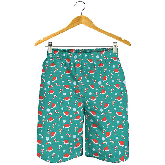 Candy And Santa Claus Hat Pattern Print Men's Shorts