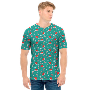 Candy And Santa Claus Hat Pattern Print Men's T-Shirt
