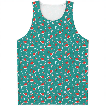 Candy And Santa Claus Hat Pattern Print Men's Tank Top