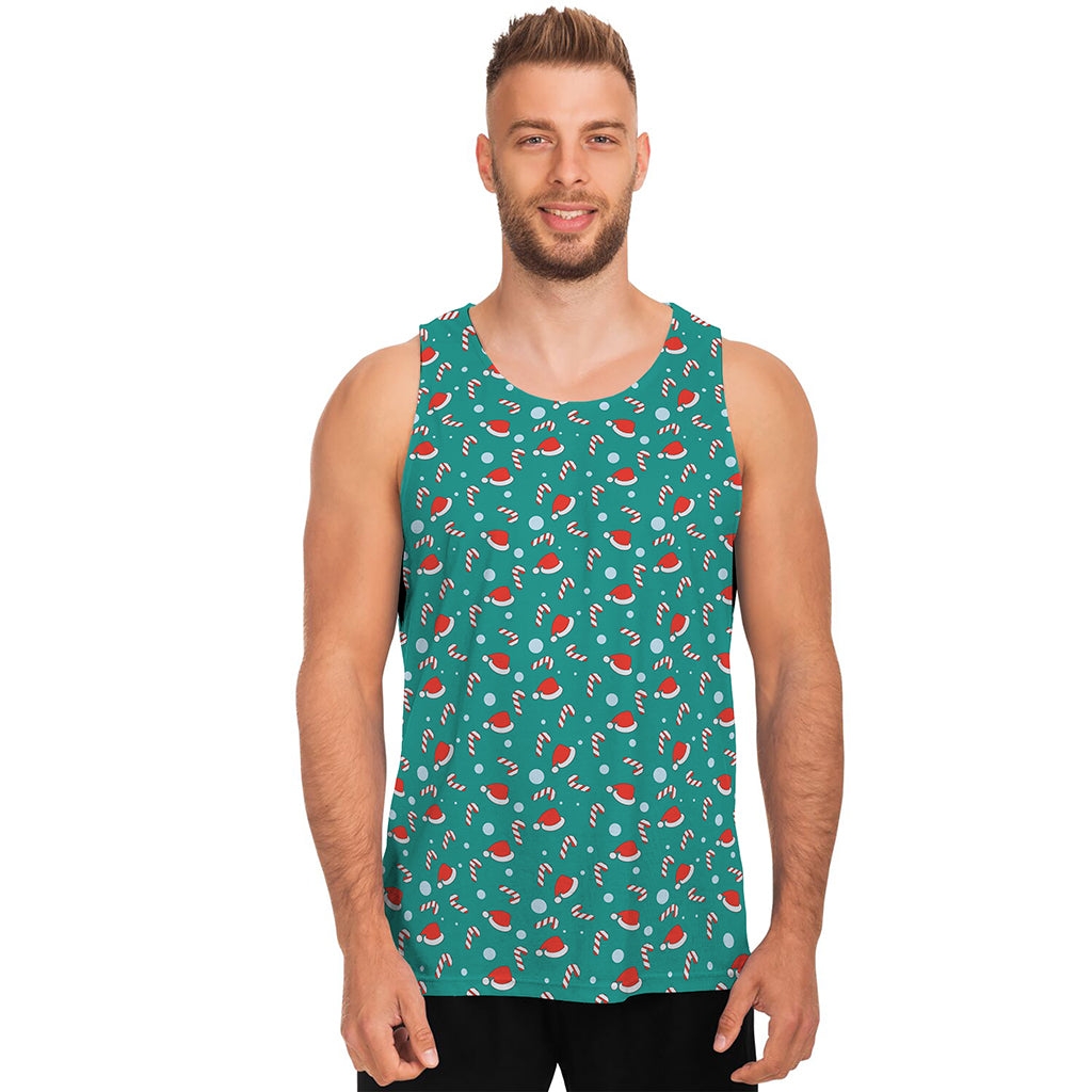 Candy And Santa Claus Hat Pattern Print Men's Tank Top