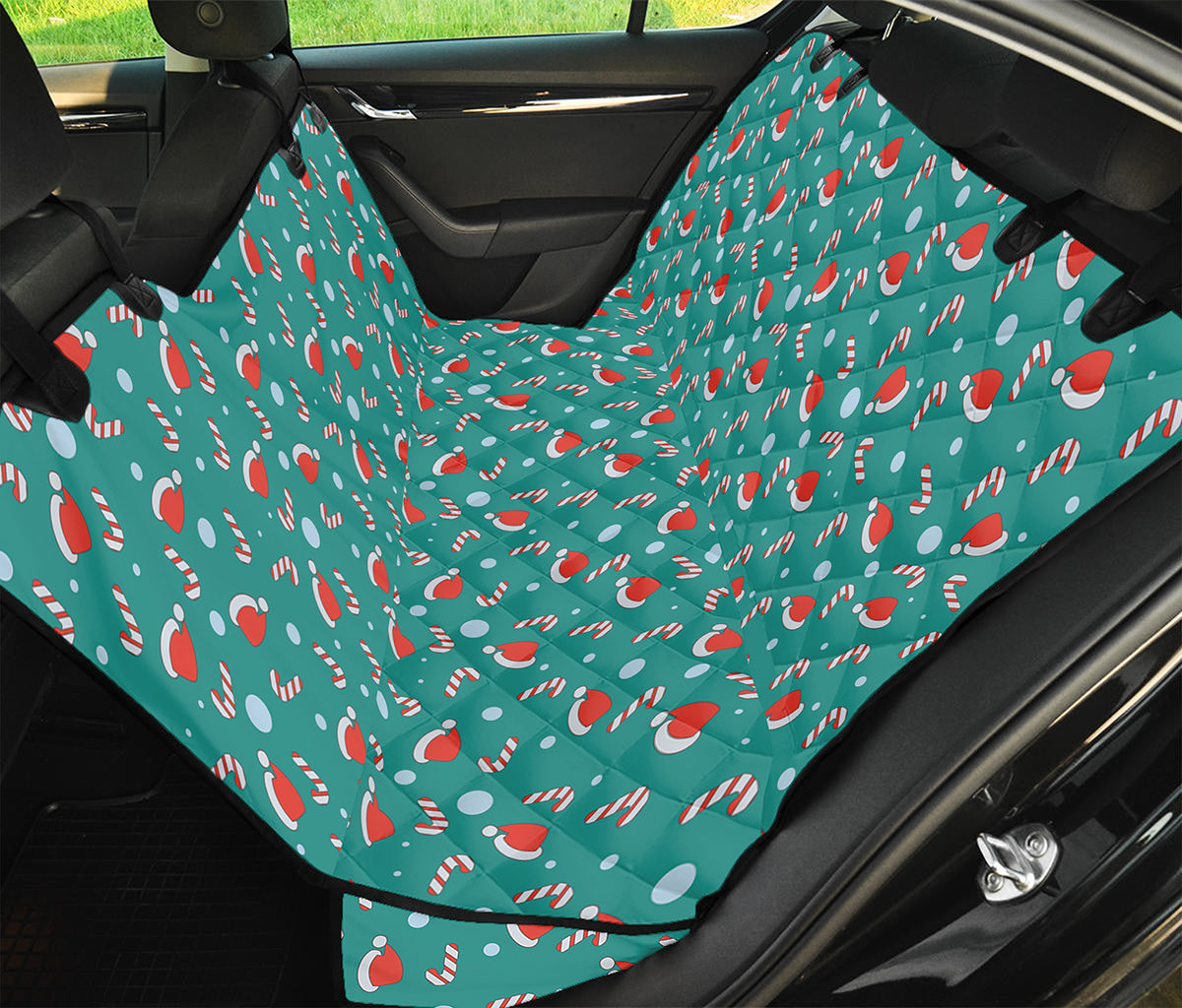 Candy And Santa Claus Hat Pattern Print Pet Car Back Seat Cover