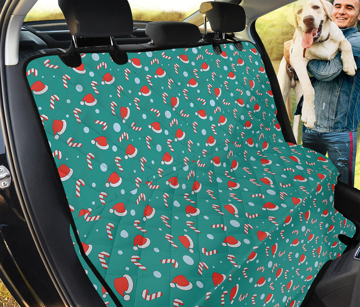 Candy And Santa Claus Hat Pattern Print Pet Car Back Seat Cover