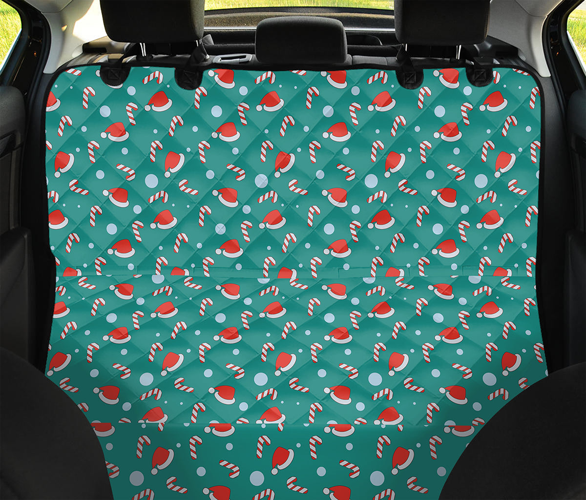 Candy And Santa Claus Hat Pattern Print Pet Car Back Seat Cover