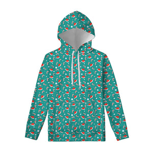Candy And Santa Claus Hat Pattern Print Pullover Hoodie