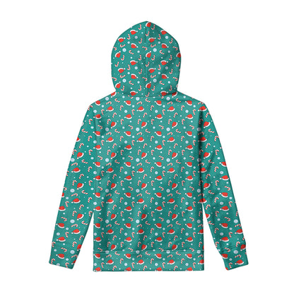 Candy And Santa Claus Hat Pattern Print Pullover Hoodie
