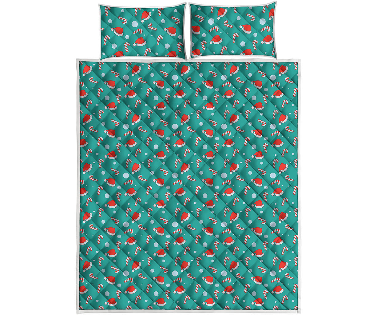 Candy And Santa Claus Hat Pattern Print Quilt Bed Set