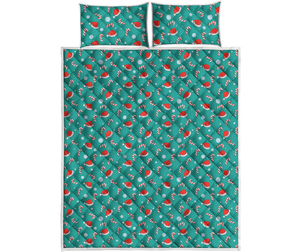 Candy And Santa Claus Hat Pattern Print Quilt Bed Set