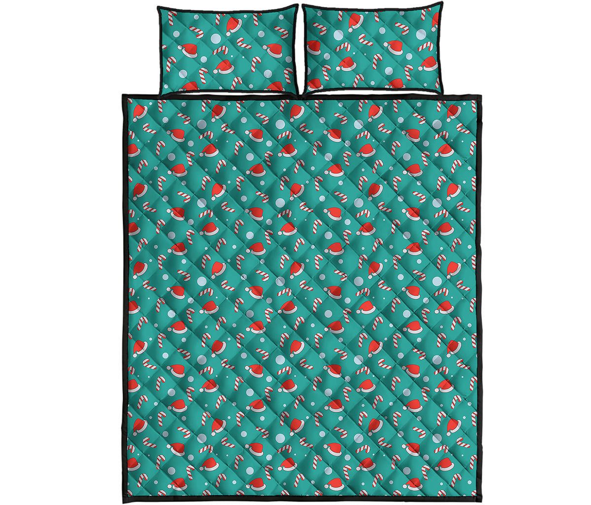 Candy And Santa Claus Hat Pattern Print Quilt Bed Set