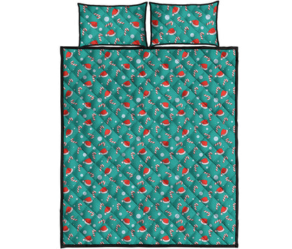 Candy And Santa Claus Hat Pattern Print Quilt Bed Set