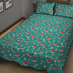Candy And Santa Claus Hat Pattern Print Quilt Bed Set