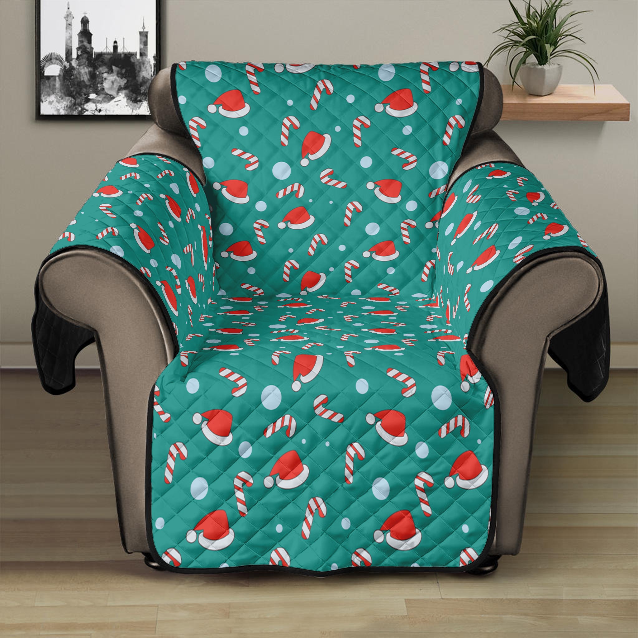 Candy And Santa Claus Hat Pattern Print Recliner Protector