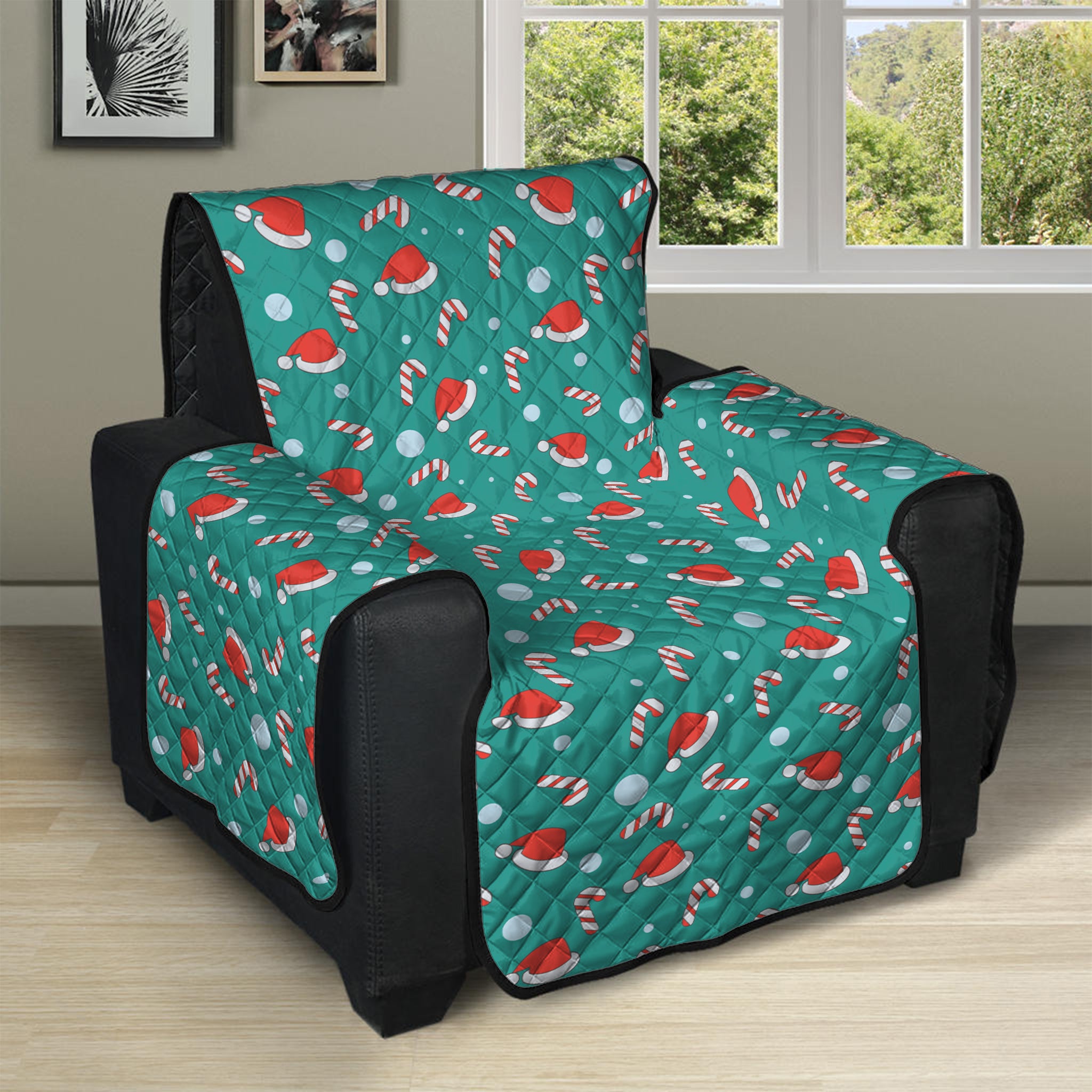 Candy And Santa Claus Hat Pattern Print Recliner Protector