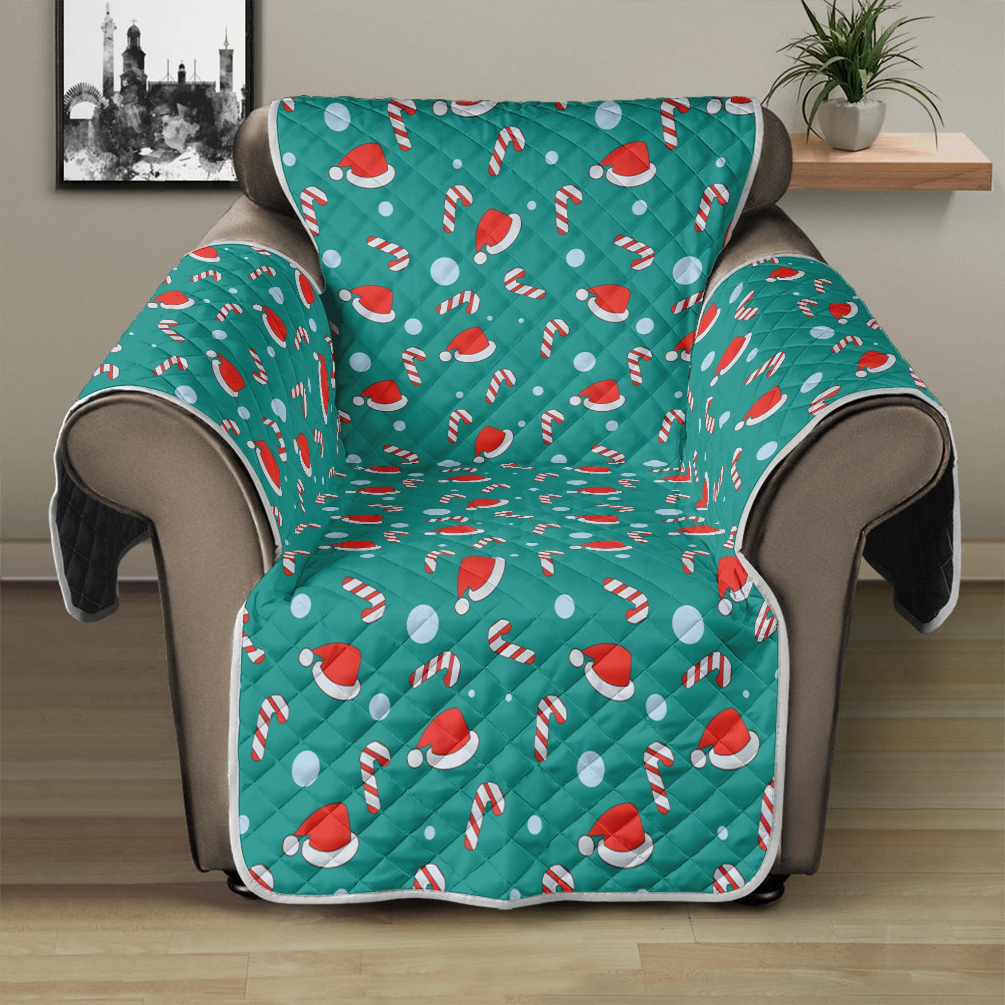 Candy And Santa Claus Hat Pattern Print Recliner Protector