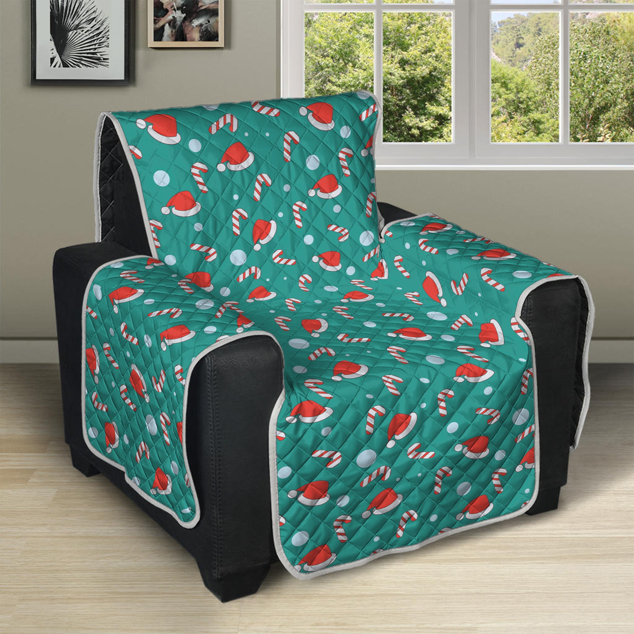 Candy And Santa Claus Hat Pattern Print Recliner Protector