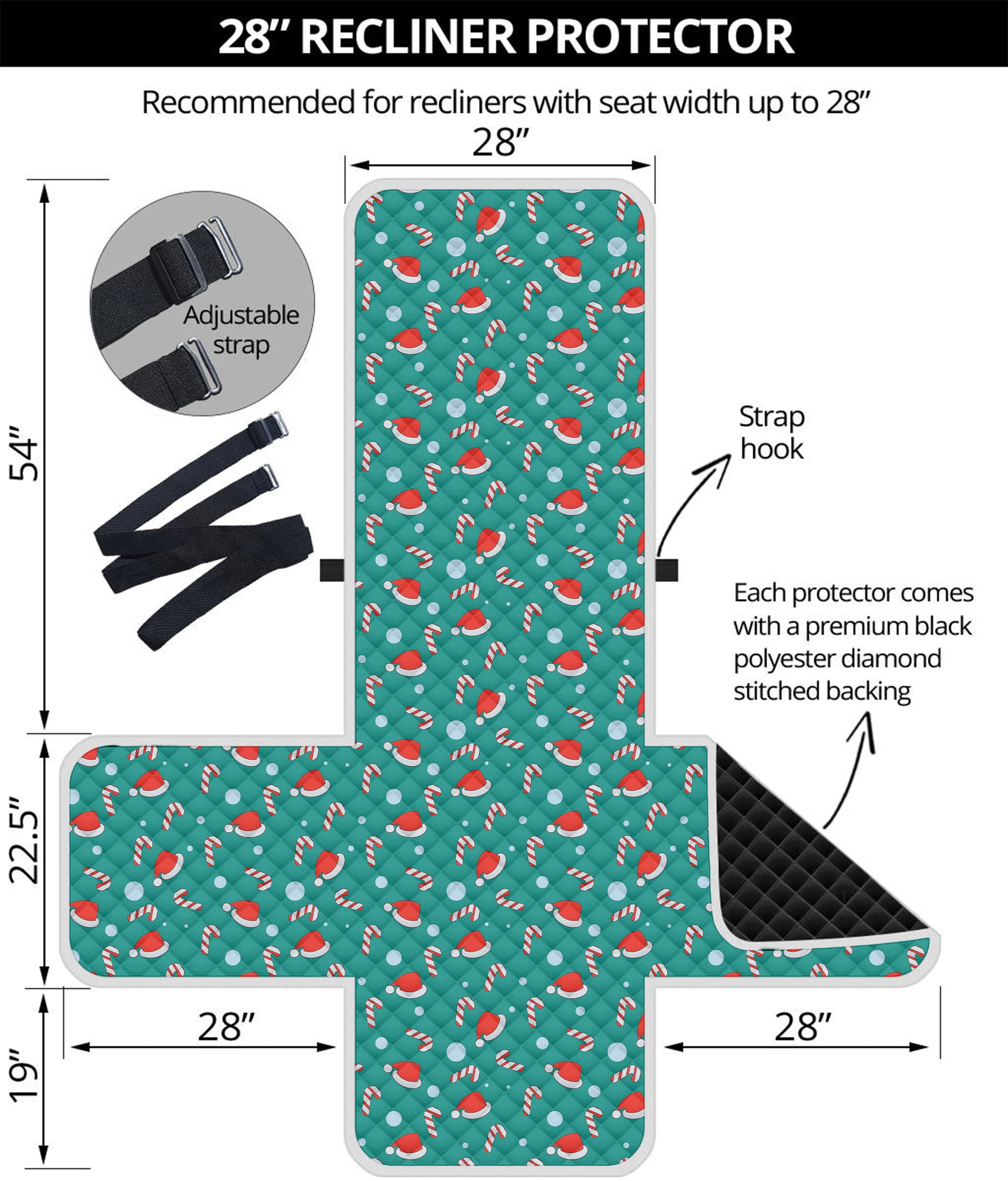 Candy And Santa Claus Hat Pattern Print Recliner Protector