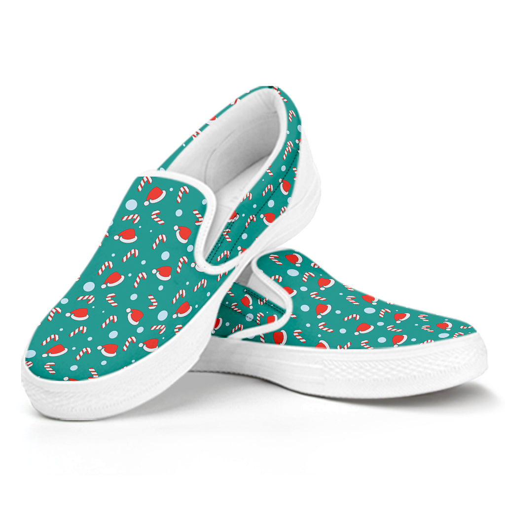 Candy And Santa Claus Hat Pattern Print White Slip On Shoes