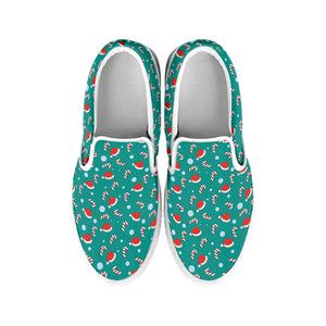 Candy And Santa Claus Hat Pattern Print White Slip On Shoes