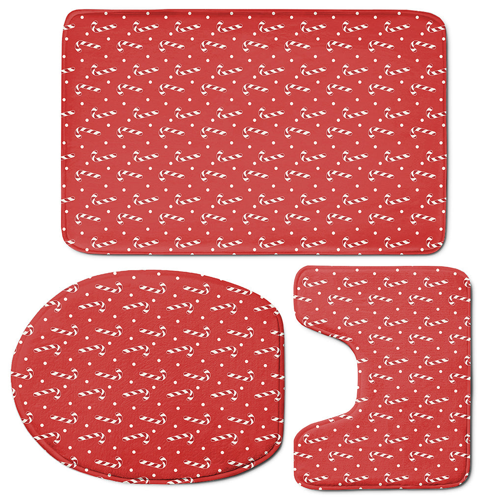 Candy Cane Polka Dot Pattern Print 3 Piece Bath Mat Set