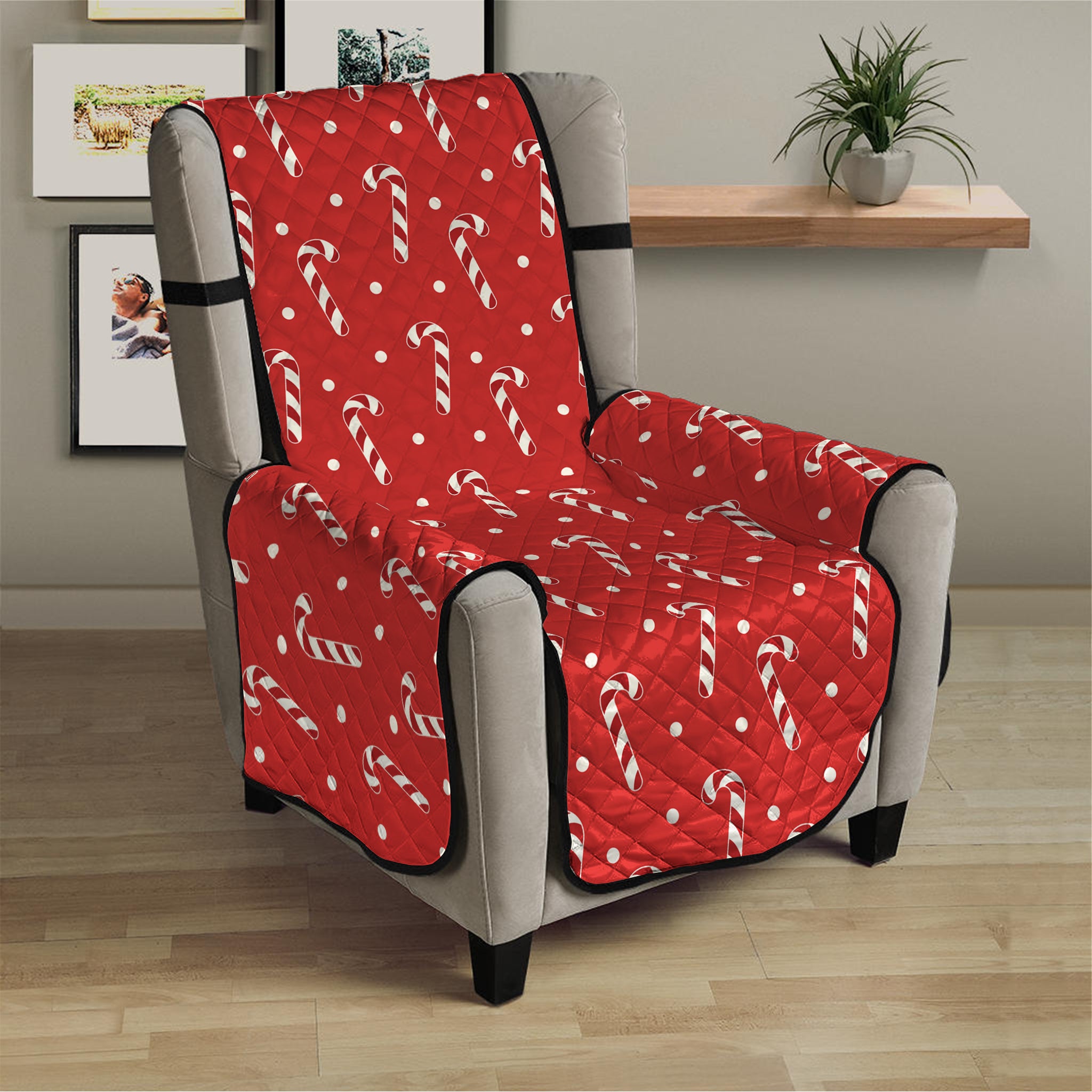 Candy Cane Polka Dot Pattern Print Armchair Protector