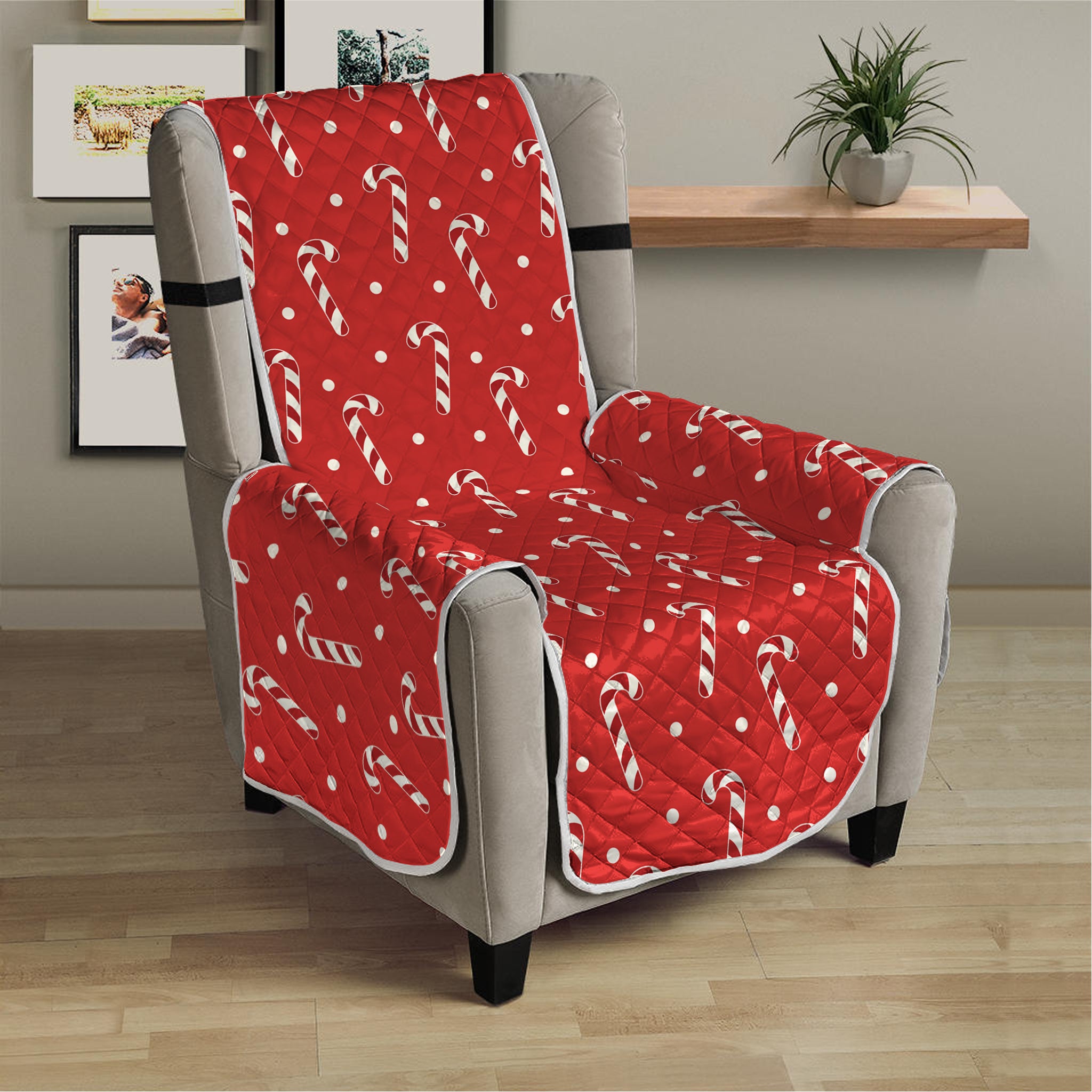 Candy Cane Polka Dot Pattern Print Armchair Protector