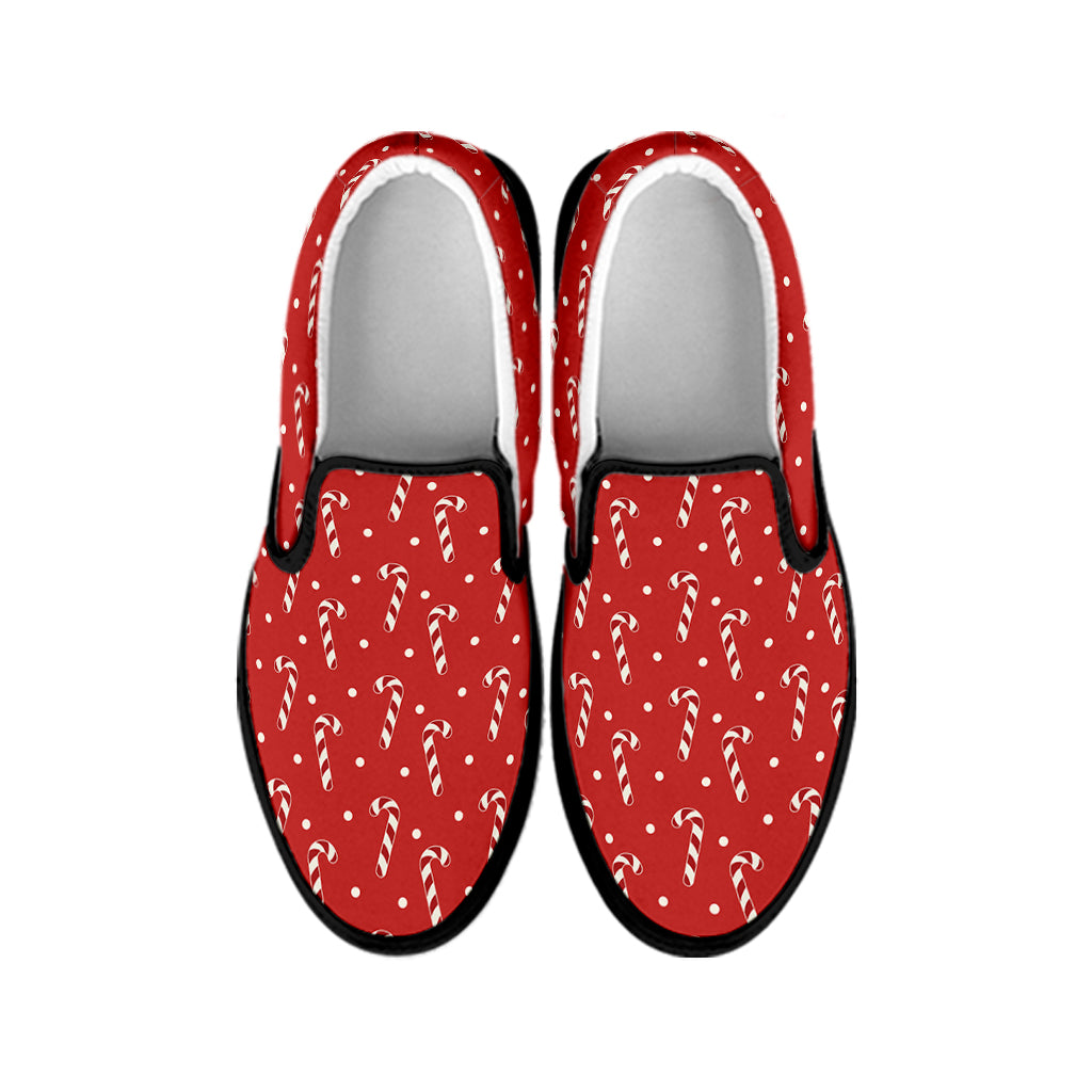 Candy Cane Polka Dot Pattern Print Black Slip On Shoes