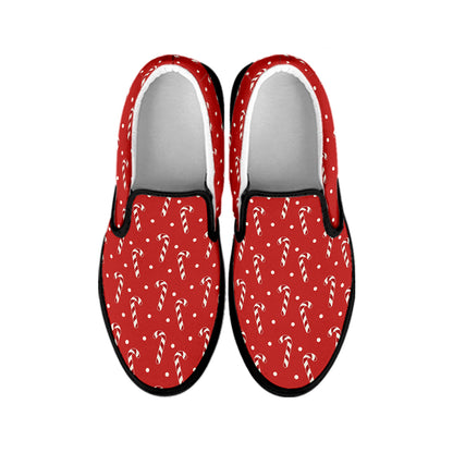 Candy Cane Polka Dot Pattern Print Black Slip On Shoes