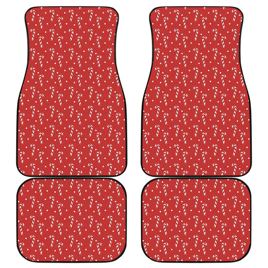 Candy Cane Polka Dot Pattern Print Front and Back Car Floor Mats