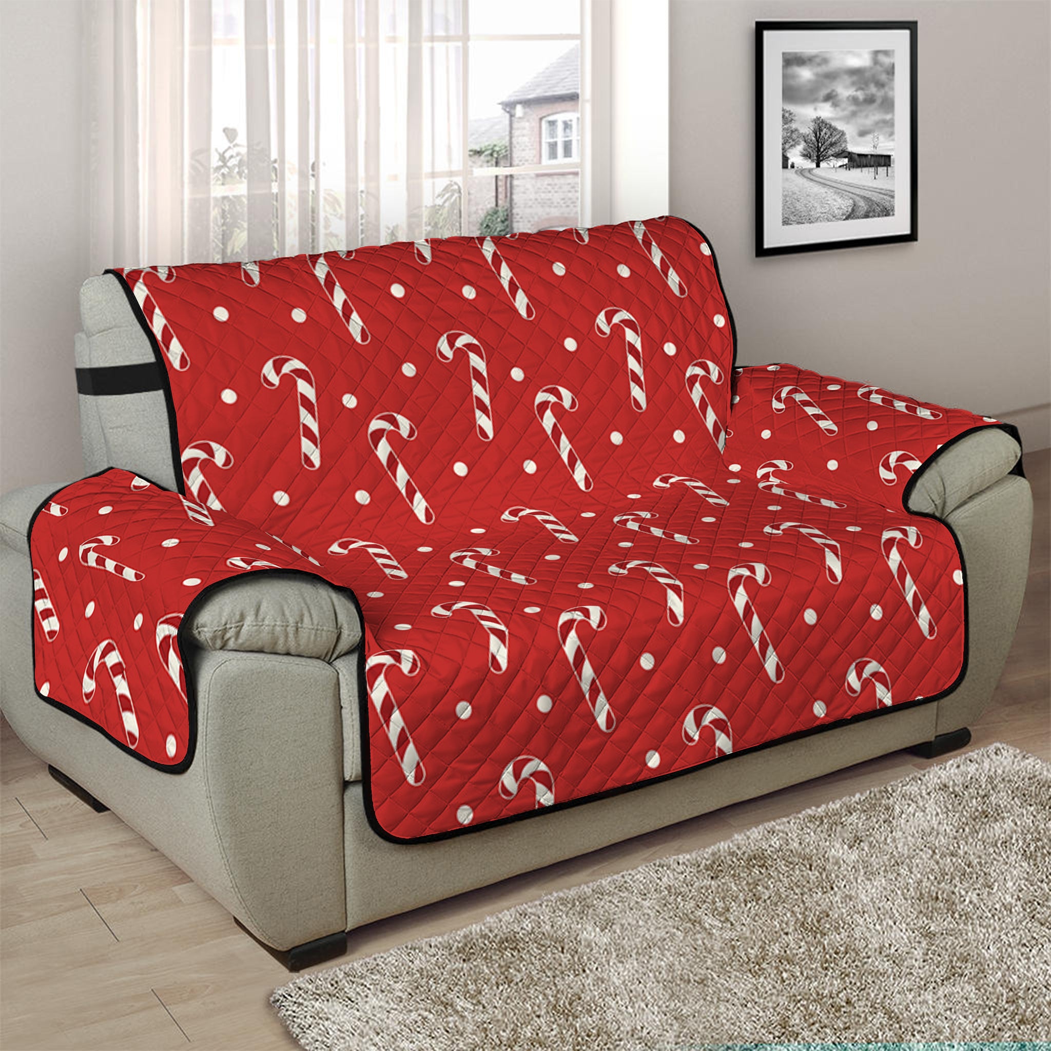 Candy Cane Polka Dot Pattern Print Half Sofa Protector