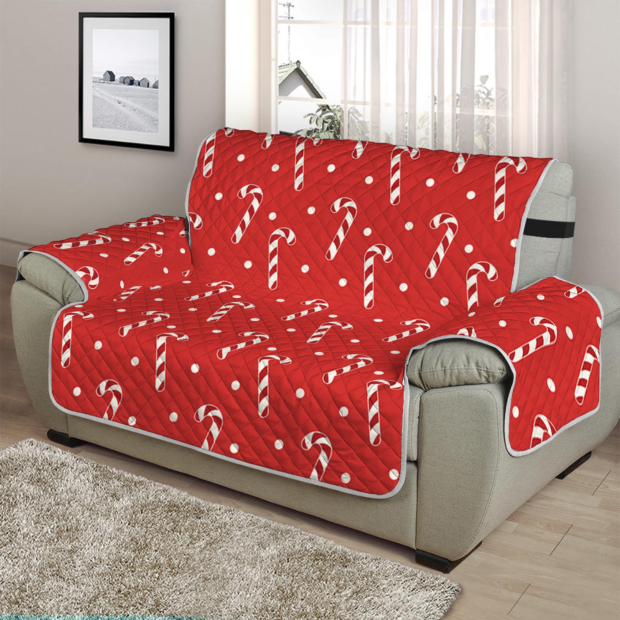 Candy Cane Polka Dot Pattern Print Half Sofa Protector