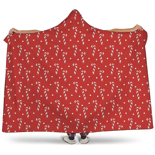 Candy Cane Polka Dot Pattern Print Hooded Blanket