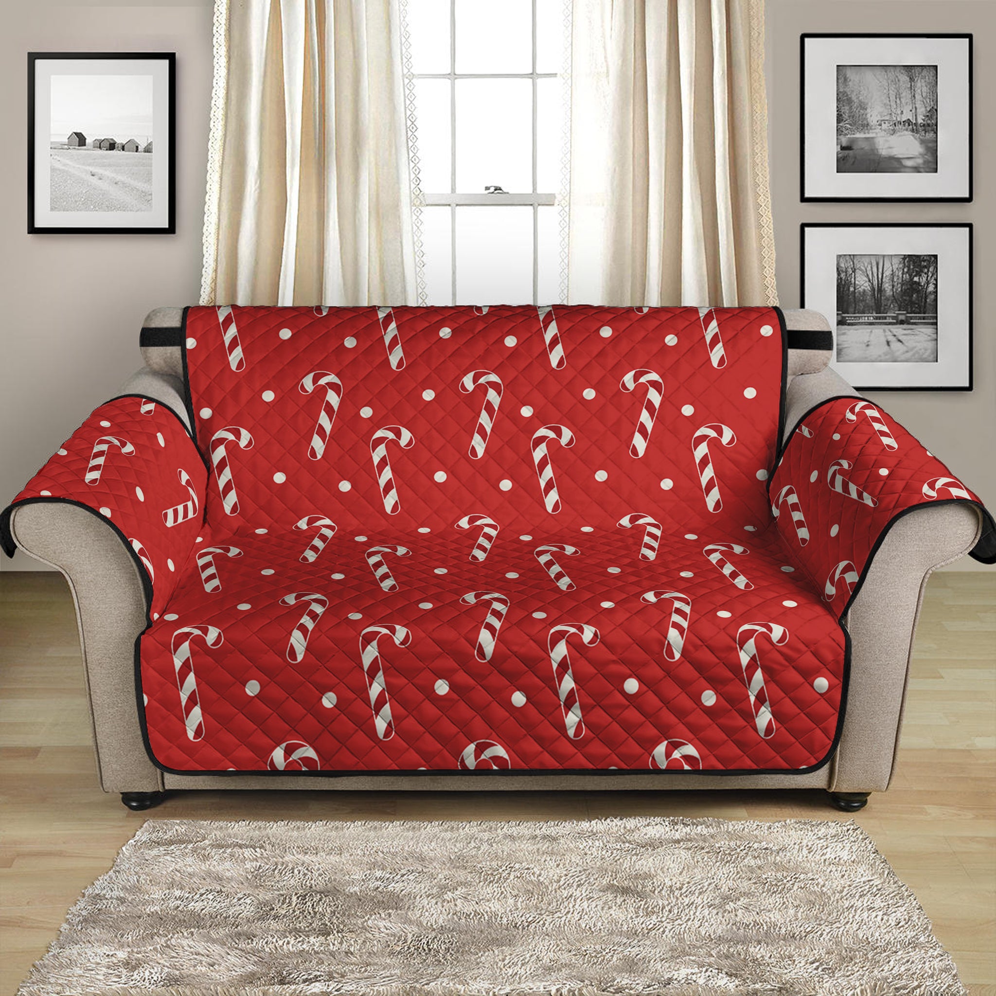 Candy Cane Polka Dot Pattern Print Loveseat Protector