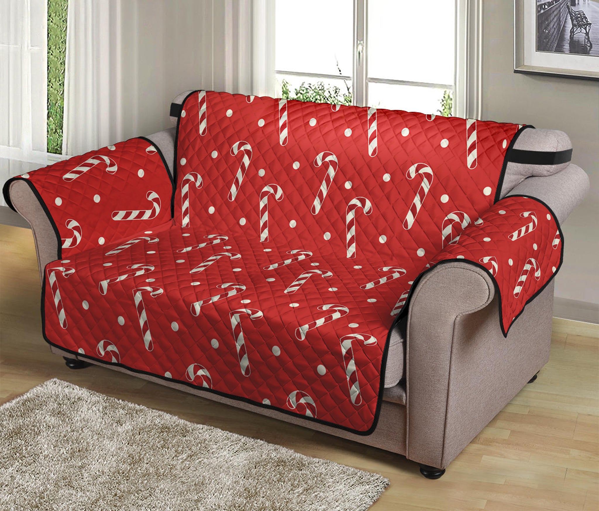 Candy Cane Polka Dot Pattern Print Loveseat Protector