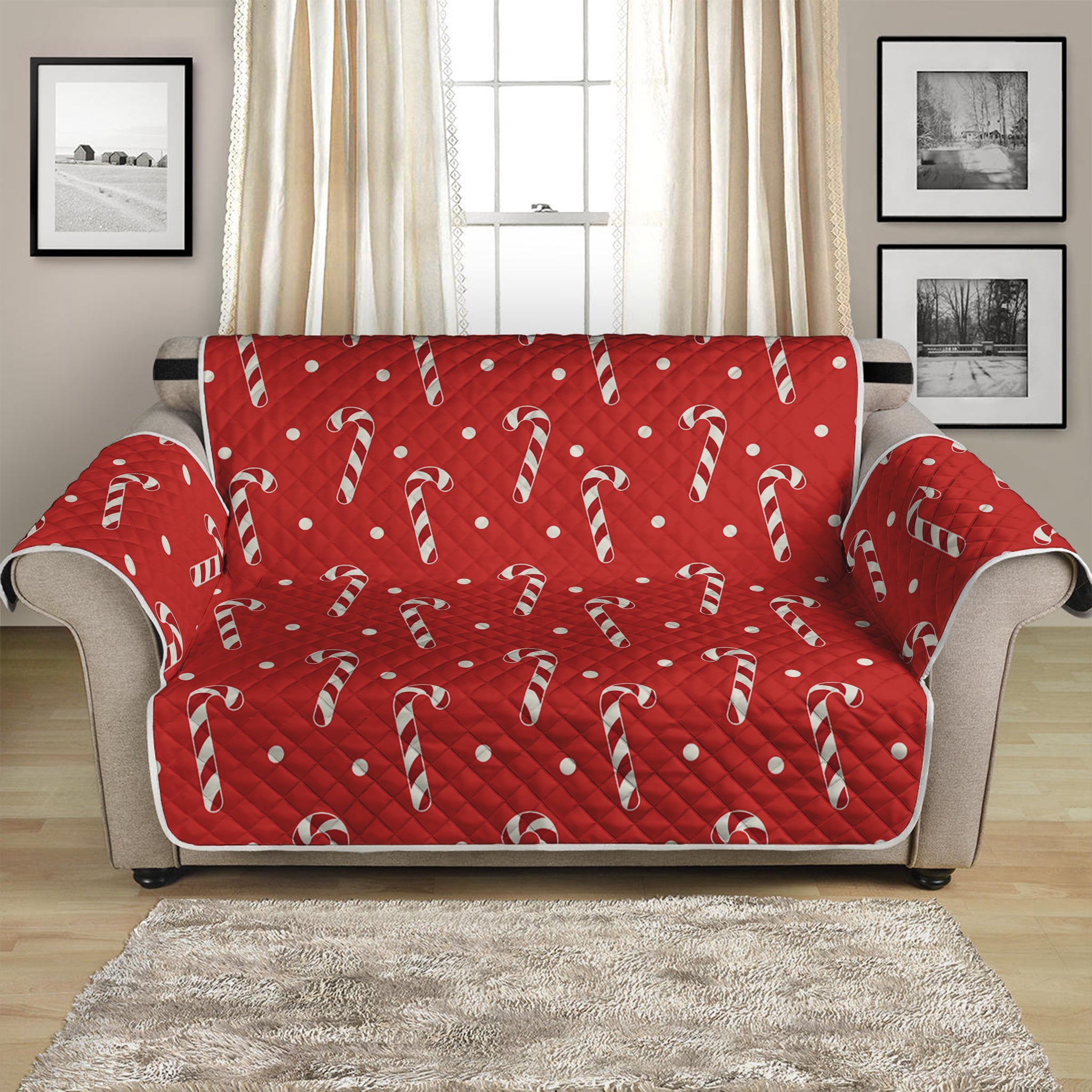 Candy Cane Polka Dot Pattern Print Loveseat Protector