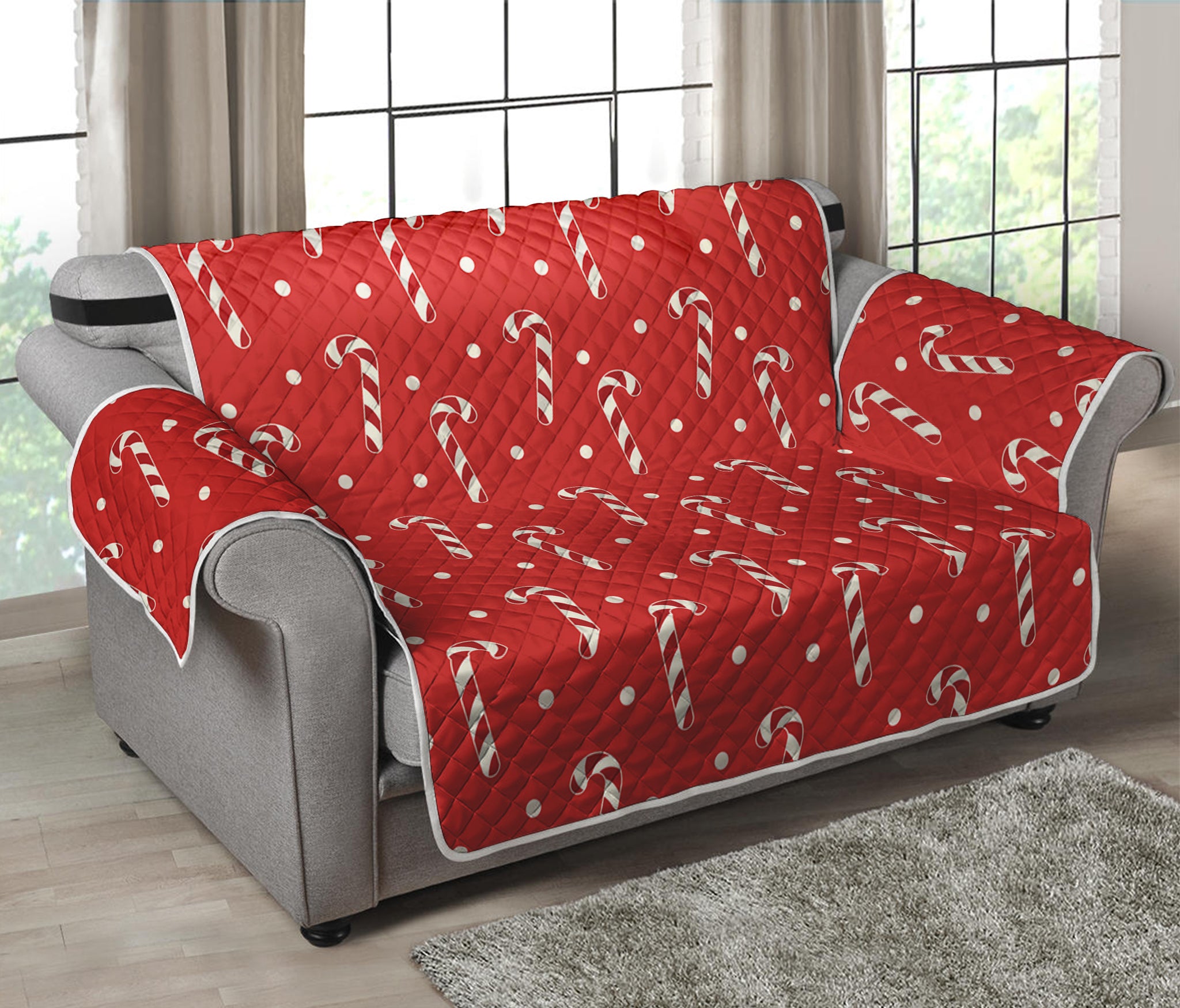 Candy Cane Polka Dot Pattern Print Loveseat Protector