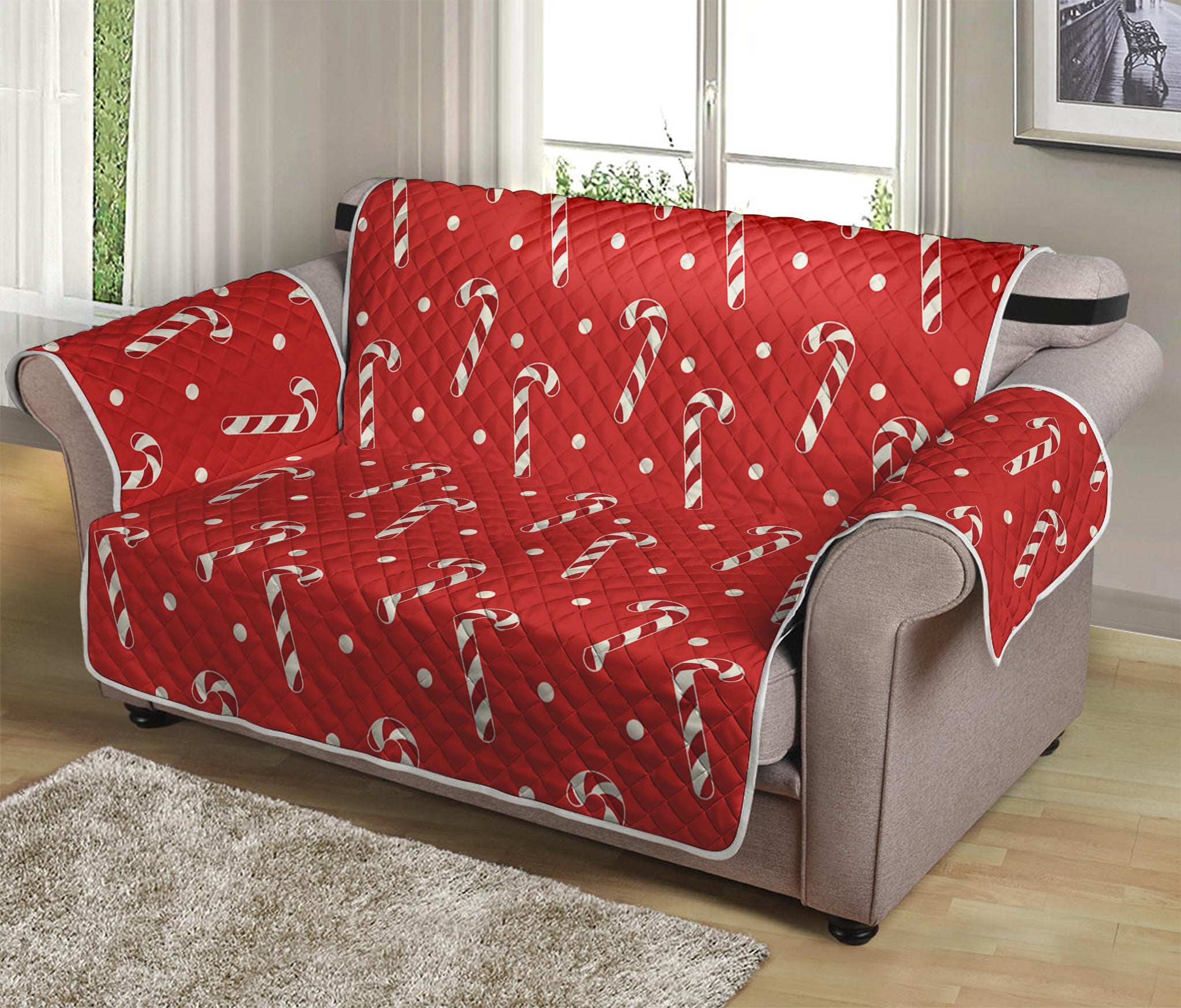 Candy Cane Polka Dot Pattern Print Loveseat Protector