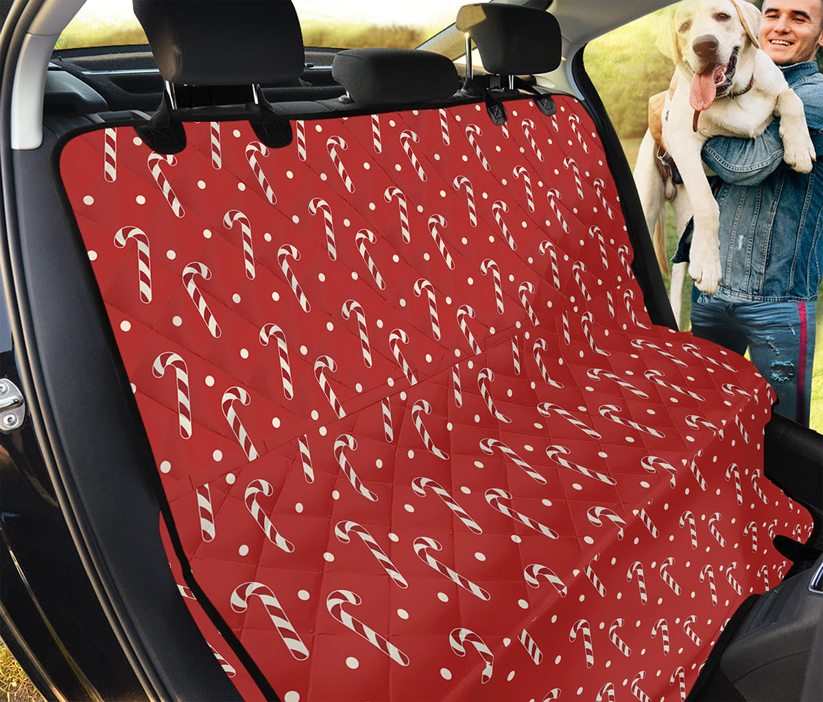 Candy Cane Polka Dot Pattern Print Pet Car Back Seat Cover