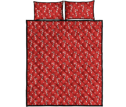 Candy Cane Polka Dot Pattern Print Quilt Bed Set
