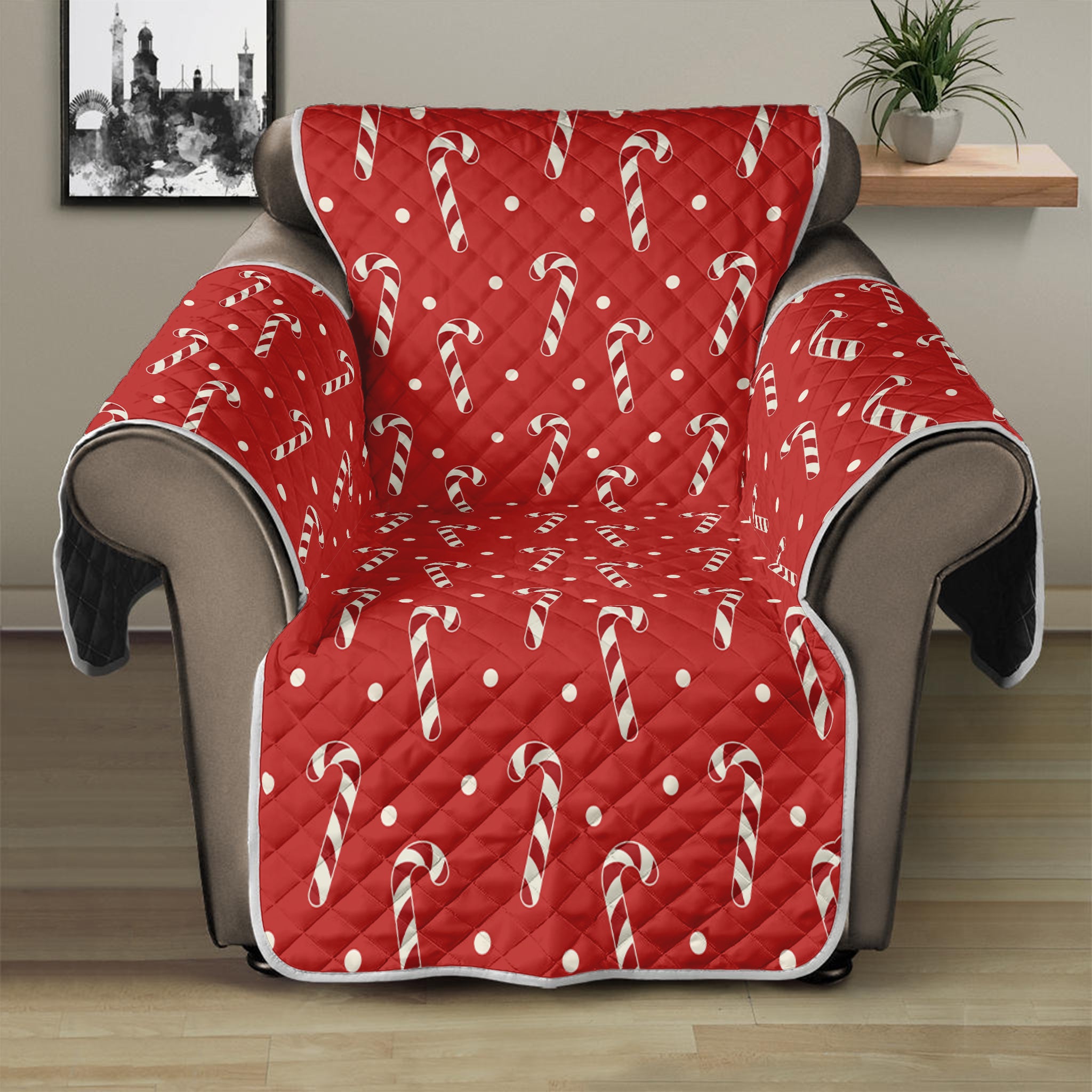 Candy Cane Polka Dot Pattern Print Recliner Protector