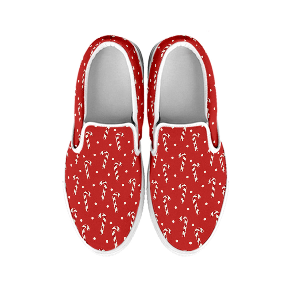 Candy Cane Polka Dot Pattern Print White Slip On Shoes