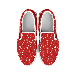 Candy Cane Polka Dot Pattern Print White Slip On Shoes