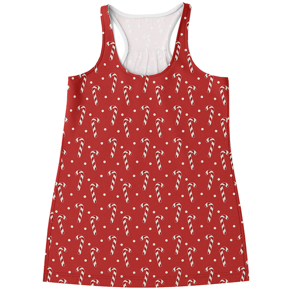 Candy Cane Polka Dot Pattern Print Women's Racerback Tank Top