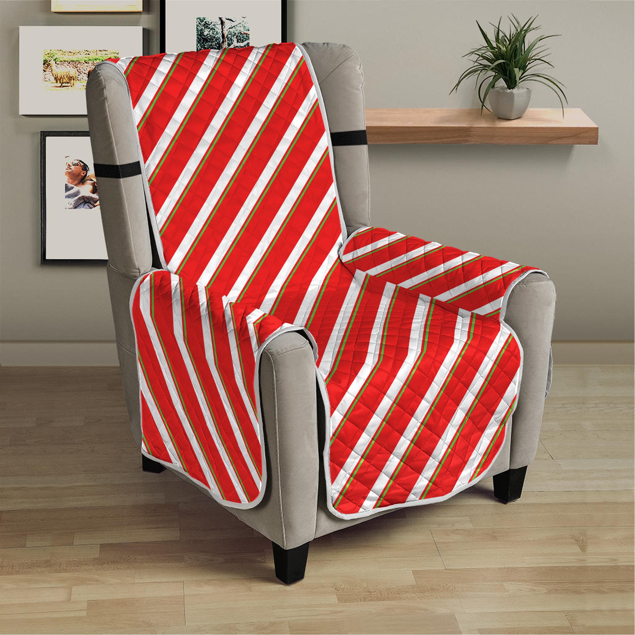 Candy Cane Stripe Pattern Print Armchair Protector