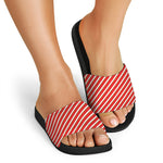 Candy Cane Stripe Pattern Print Black Slide Sandals