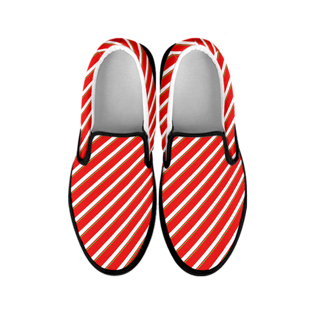 Candy Cane Stripe Pattern Print Black Slip On Shoes