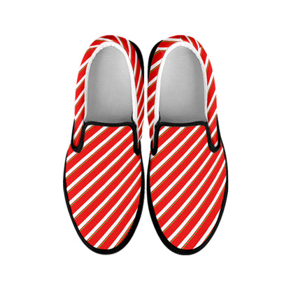 Candy Cane Stripe Pattern Print Black Slip On Shoes