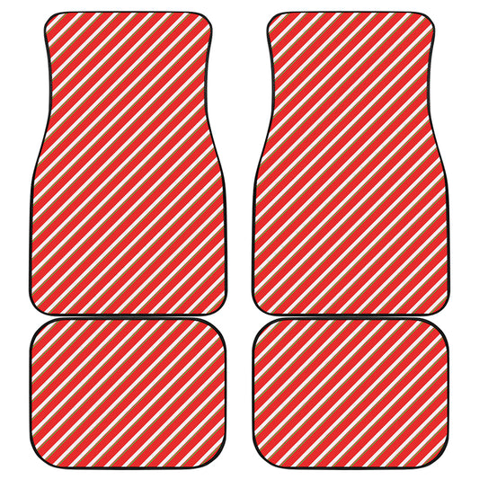 Candy Cane Stripe Pattern Print Front and Back Car Floor Mats