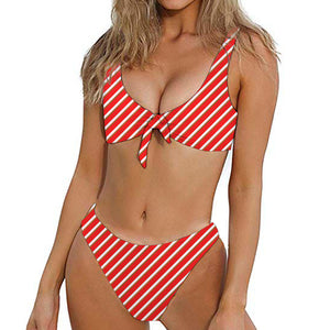 Candy Cane Stripe Pattern Print Front Bow Tie Bikini