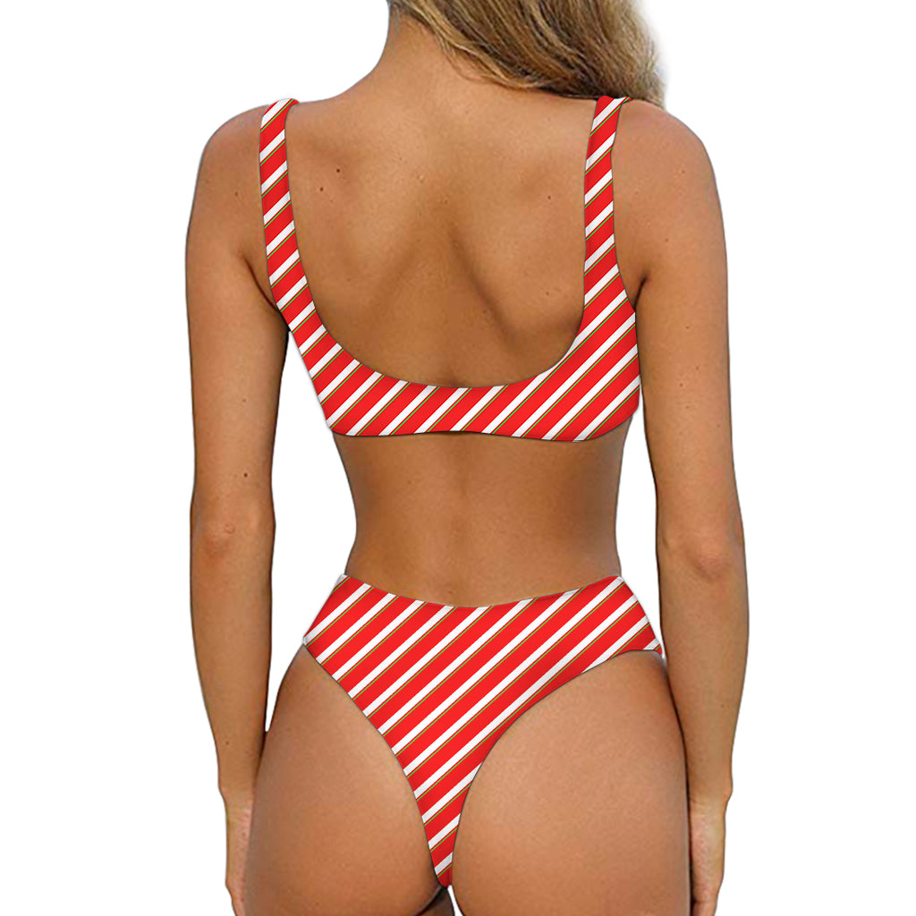 Candy Cane Stripe Pattern Print Front Bow Tie Bikini