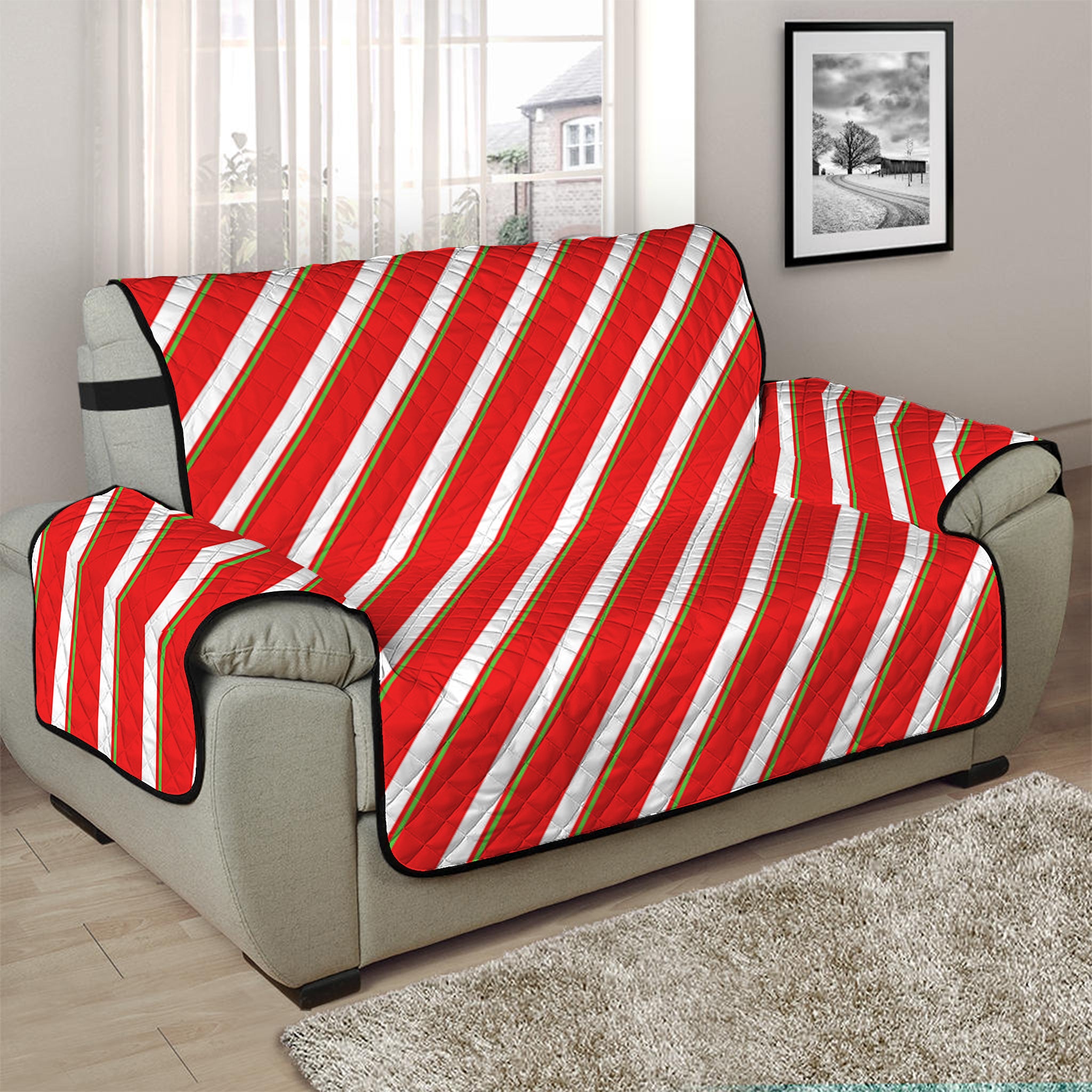 Candy Cane Stripe Pattern Print Half Sofa Protector