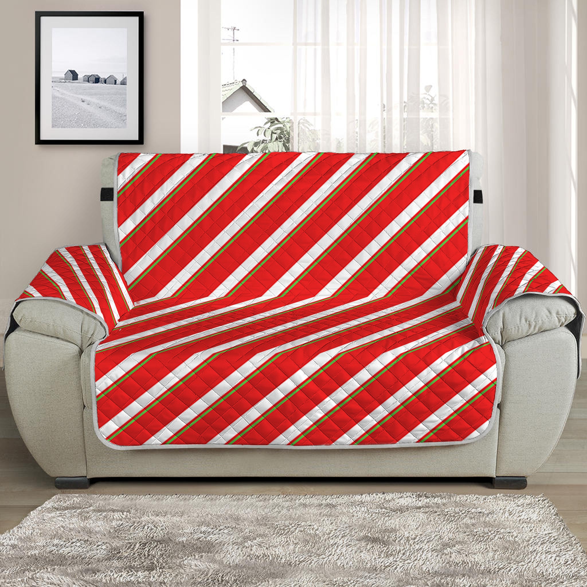 Candy Cane Stripe Pattern Print Half Sofa Protector